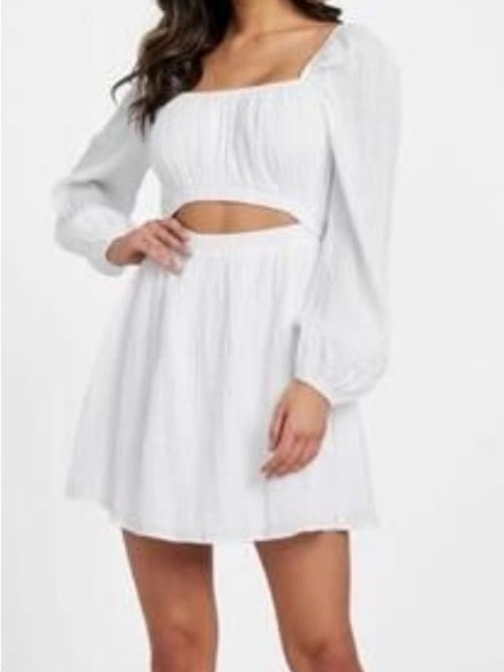Guess White Long-Sleeve Cutout Mini Dress